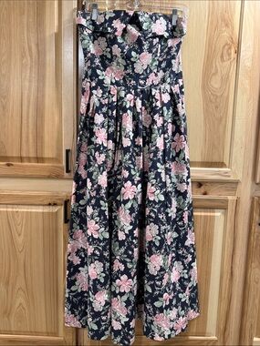 Vintage Strapless Laura Ashley Size 8 Navy Feminine Cottagecore Floral Dress